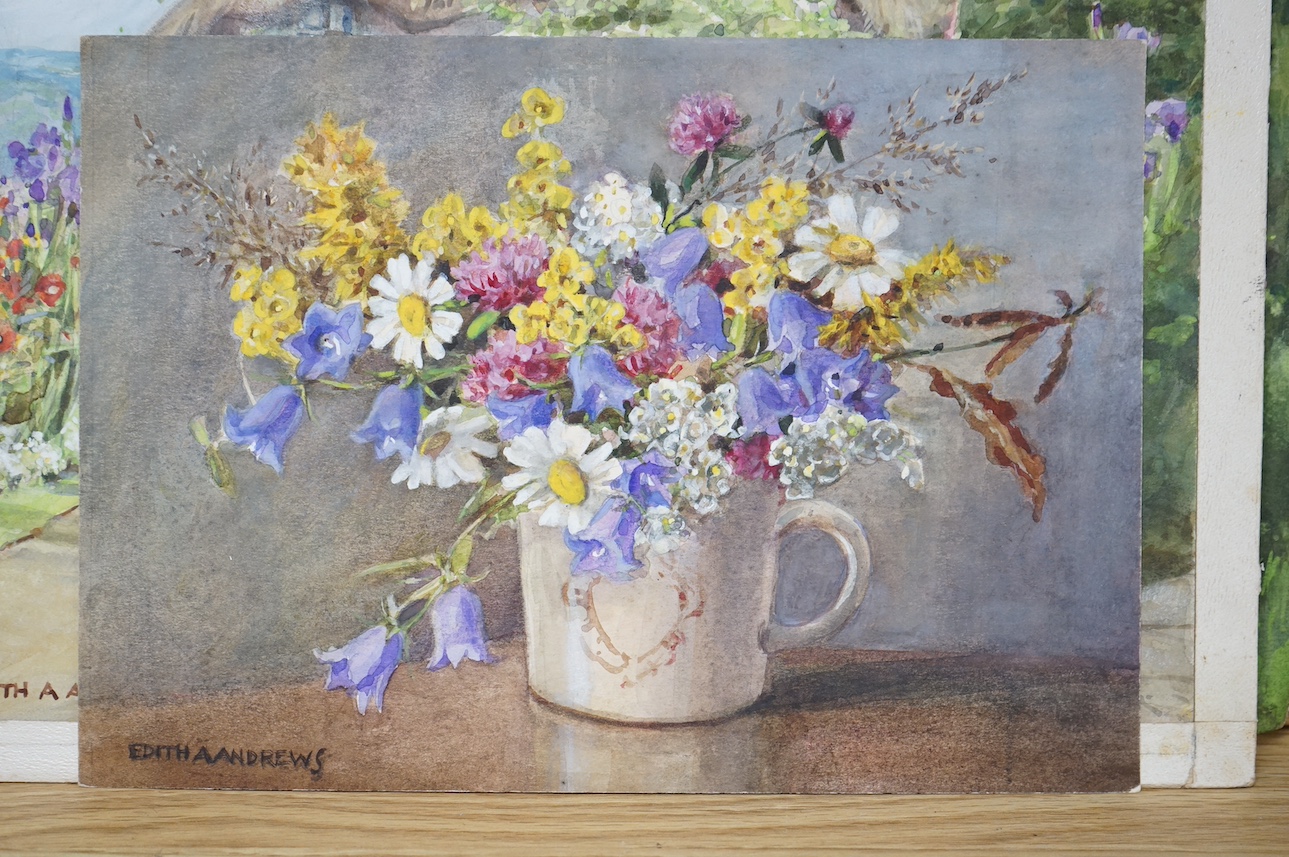 Edith Alice Andrews (exh. 1900-1940), four watercolours to include one framed, Still lifes and flowers, each signed, largest 27 x 35cm. Condition - fair/good